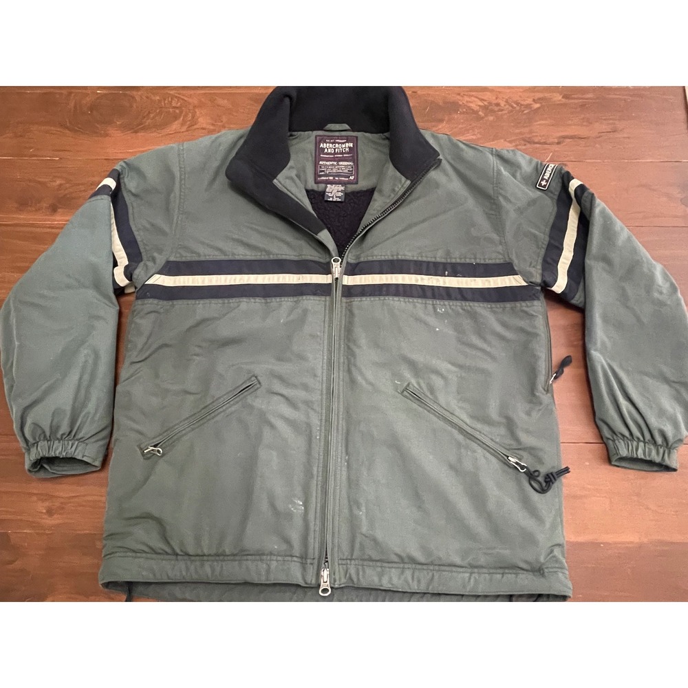 VTG Abercrombie and Fitch Olive Green Sherpa Lined Nylon Jacket Small Thrashed